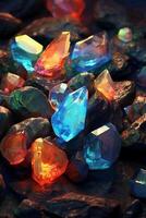 bright opals, rainbow, rock. photo