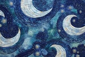 Swirls of lunar dust in varying shades of silver and opalescent white intertwine with celestial constellations. photo