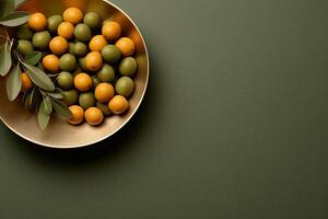 A photo of an minimalist olives background. AI generative