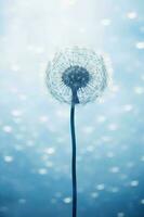 A jellyfish dandelion in blue with light shining through it, in the style of lensbaby velvet. AI generative photo