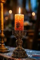 A candle in mexican catholic altar. AI generative photo