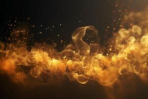 Golden bokeh particle lights and golden smoke effects. photo