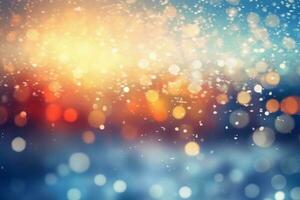 A blurred winter, snowing sky abstract background with bokeh glow, Illustration. AI generative photo