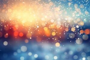A blurred winter, snowing sky abstract background with bokeh glow, Illustration. photo