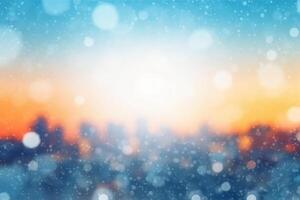 A blurred winter, snowing sky abstract background with bokeh glow, Illustration. photo