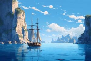 Illustration about beautiful mediterranean landscape viewed from a boat sailing in southern of italy. photo