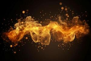 Golden bokeh particle lights and golden smoke effects. photo