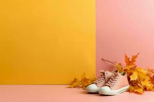 Colorful fashion autumn concept pastel background with copy space. AI generative photo