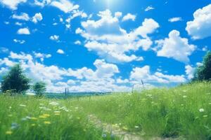 Japan, midsummer, blue sky, clear sky. AI generative photo