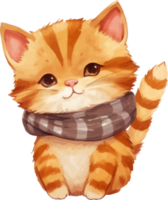 tecknad serie söt katt scarf ai generera png