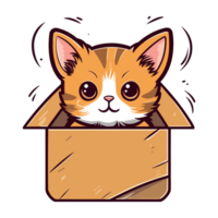 Cute cat in cardboard - AI Generated png