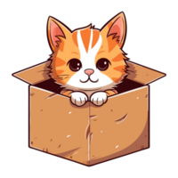 Cute cat in cardboard - AI Generated png