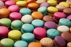 A collection of colorful macaroon on table, gift, pattern. photo