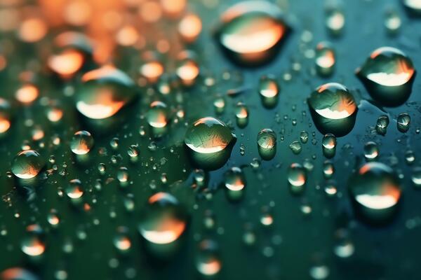 All sorts of raindrops, Natural colors, minimalist, bright background.