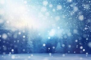 A blurred winter, snowing sky abstract background with bokeh glow, Illustration. photo