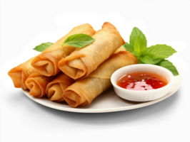 Chinese traditional spring rolls isolated on transparent background, png