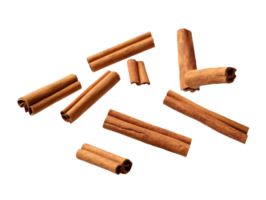 Falling cinnamon sticks isolated on transparent background, png