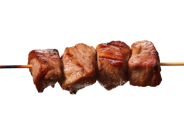 Grilled pork meat on a stick isolated on transparent background, png