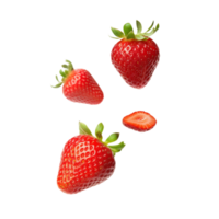 Falling strawberries isolated on transparent background, png