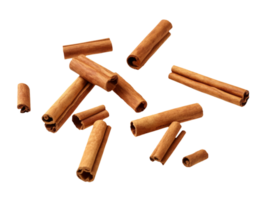 Falling cinnamon sticks isolated on transparent background, png