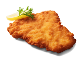 Homemade breaded chicken schnitzel isolated on transparent background, png