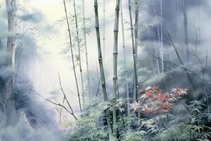 Bamboo forest, misty and serene. photo