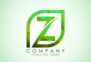 Initial Z alphabet with abstract leaf. Eco-friendly logo concept. Low poly style vector