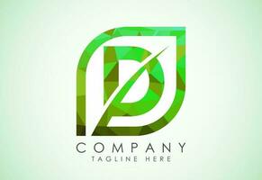 Initial D alphabet with abstract leaf. Eco-friendly logo concept. Low poly style vector