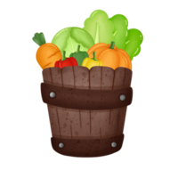 Vegetables in wooden bucket png