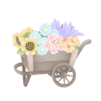 flowers on a wooden wagon png