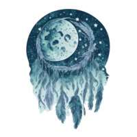 A dreamcatcher made of stars. The Dreamcatcher is a soft, muted color palette of blues and greens, with the stars made of sparkling white dots. AI Generative png