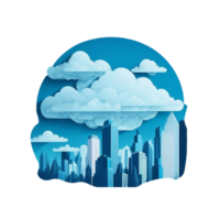 A digital art sticker of a cityscape made of clouds. The city is a modern. AI Generative. png