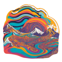 A psychedelic landscape. The landscape is full of swirling patterns and vibrant colors. png