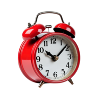 Red alarm clock on a transparent background. ai generated png