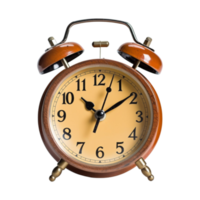 Vintage brown alarm clock on transparent background. ai generated png