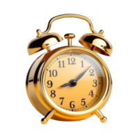 Vintage golden alarm clock on transparent background. ai generated png