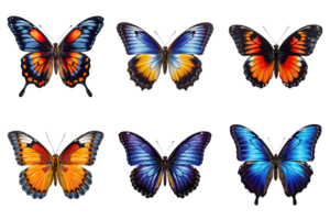 Collection of multicolored butterflies isolated on transparent background. ai generated png