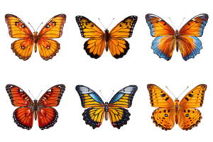 Collection of multicolored butterflies isolated on transparent background. ai generated png