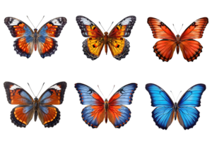 Collection of multicolored butterflies isolated on transparent background. ai generated png