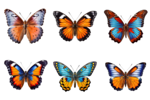 Collection of multicolored butterflies isolated on transparent background. ai generated png