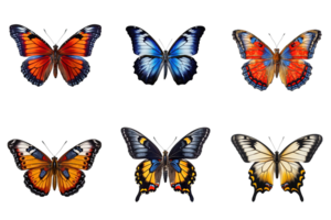 Collection of multicolored butterflies isolated on transparent background. ai generated png