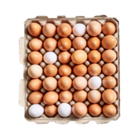 paquete de huevos en almacenamiento desde un granja aislado en transparente antecedentes. ai generado png