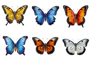 Collection of multicolored butterflies isolated on transparent background. ai generated png