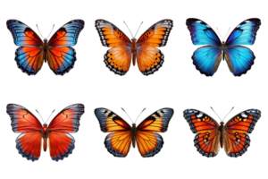 Collection of multicolored butterflies isolated on transparent background. ai generated png