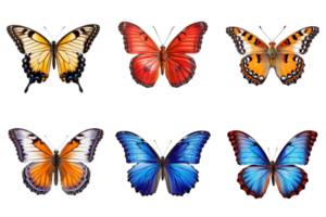 Collection of multicolored butterflies isolated on transparent background. ai generated png