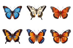 samling av flerfärgad fjärilar isolerat på transparent bakgrund. ai genererad png