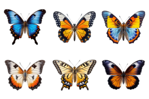 Collection of multicolored butterflies isolated on transparent background. ai generated png