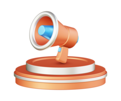 3d illustration icon design of metallic orange loudspeaker speech with circular or round podium png