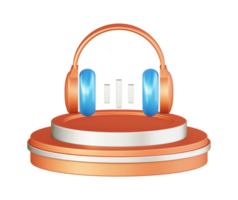 3d ilustración icono diseño de metálico naranja auricular música con circular o redondo podio png