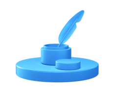 3d illustration icon of Ink and feather pen with circular or round podium png